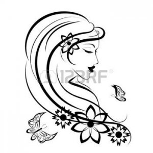 40041940-stylized-woman-with-butterfly-and-flowers-linear-illustration
